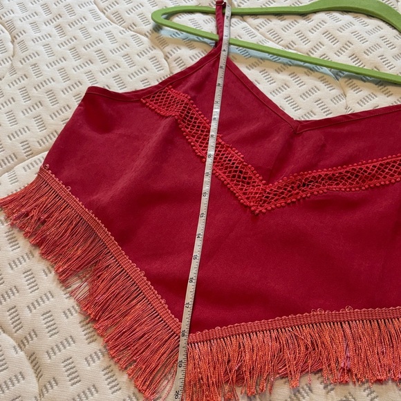 Boho Style Red Fringe Crop Top Size Medium - Picture 6 of 7
